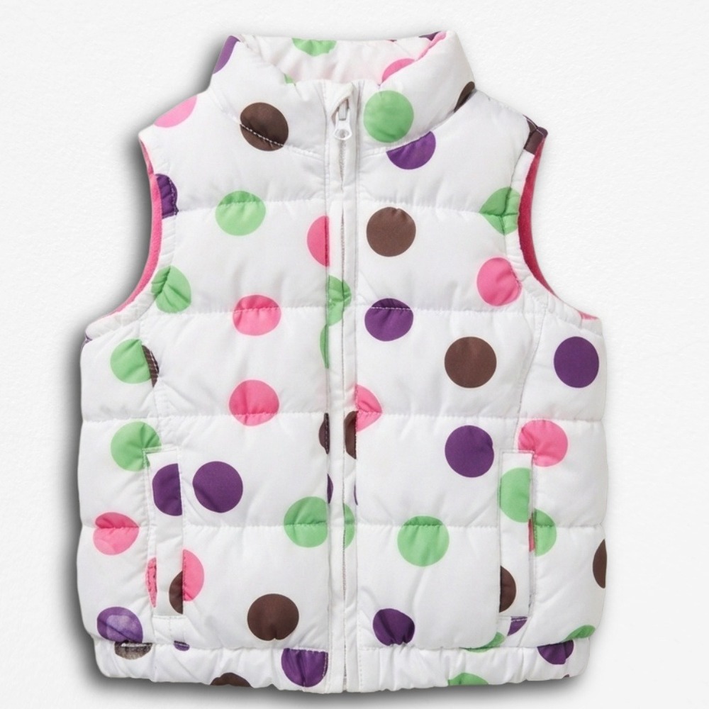 Old Navy Baby Girls Polka‎ Dot Puffer Vest White Pink Green Purple 6-12 Months